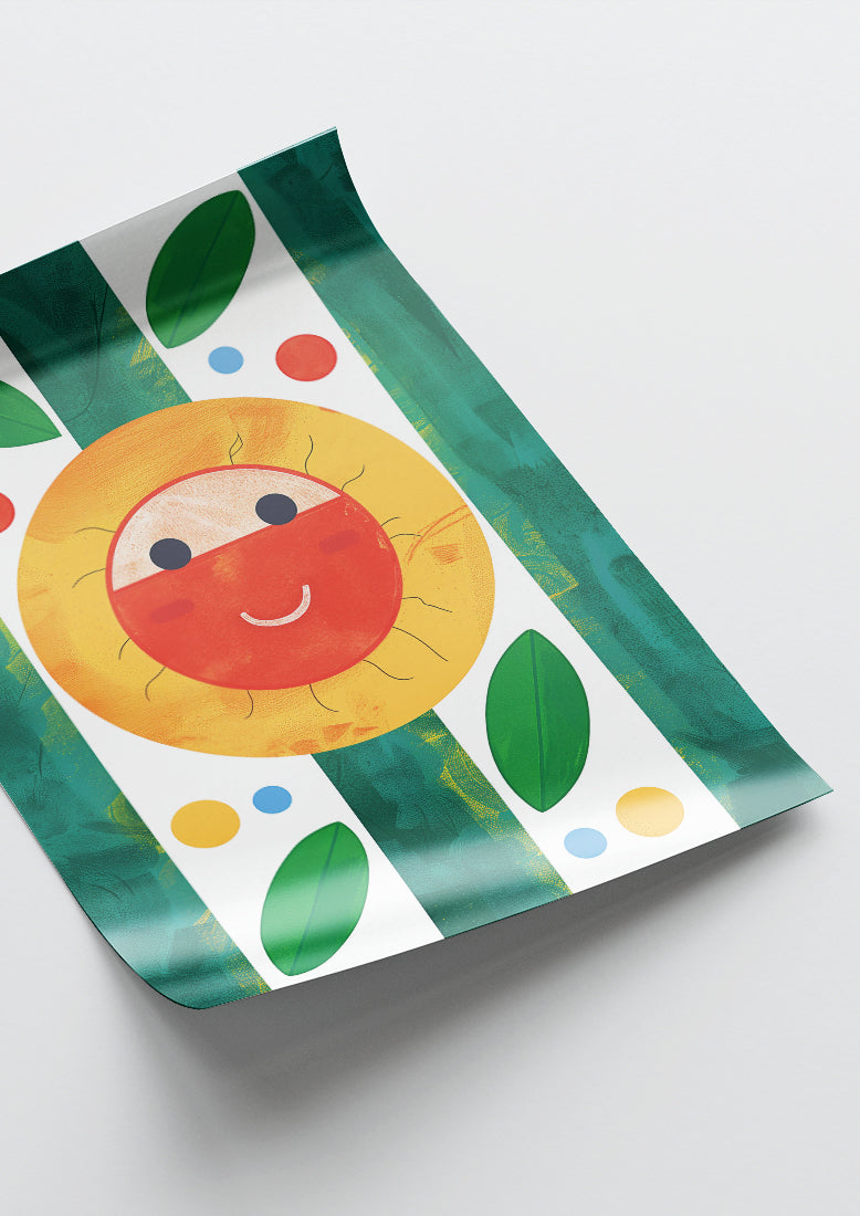 Affiche déco chambre bébé enfant - Happy soleil A géométrie - rouge vert