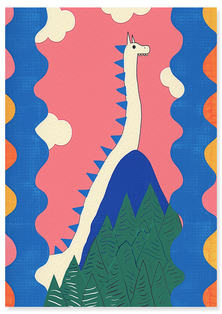 Affiche déco chambre bébé enfant - Dragon A géométrie - bleu rose