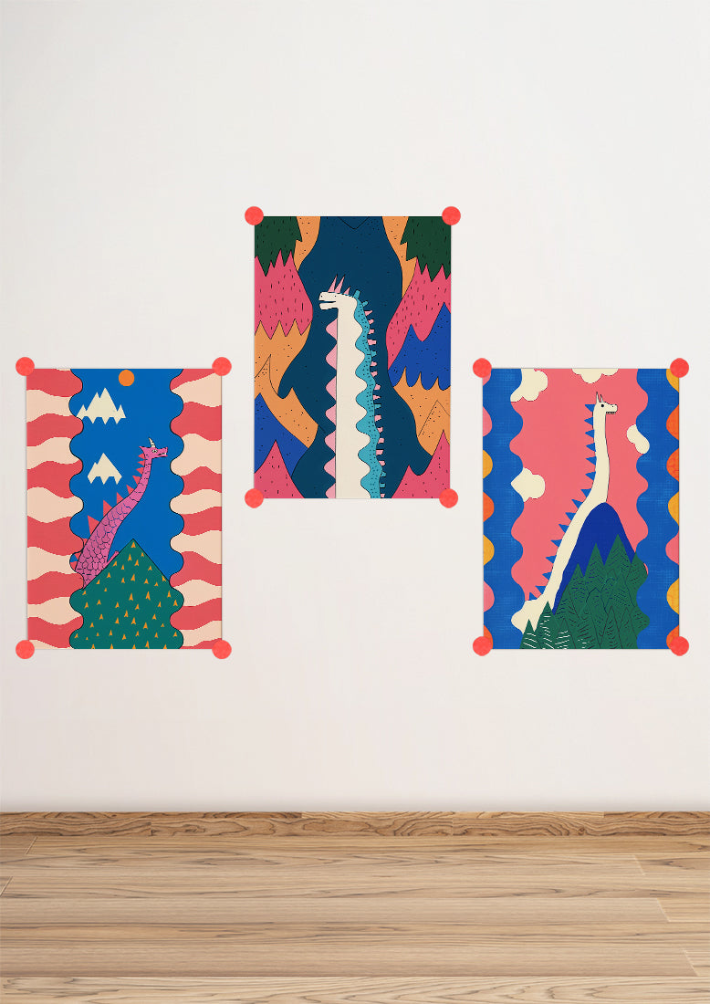 Affiche déco chambre bébé enfant - Dragon B géométrie - bleu rose