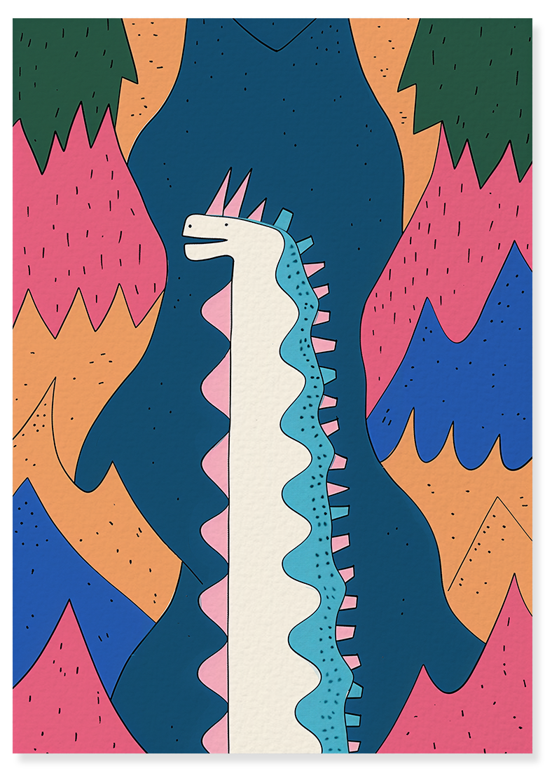 Affiche déco chambre bébé enfant - Dragon C géométrie - bleu rose