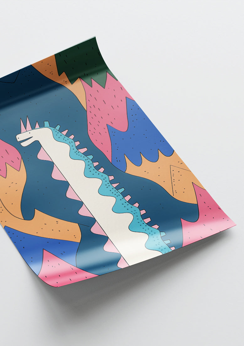 Affiche déco chambre bébé enfant - Dragon C géométrie - bleu rose