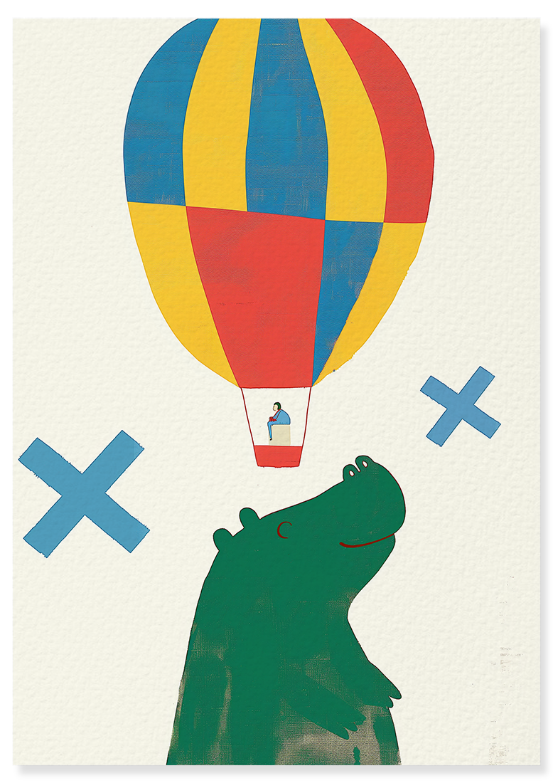Affiche déco chambre bébé enfant - Hippopotame B géométrie - vert jaune