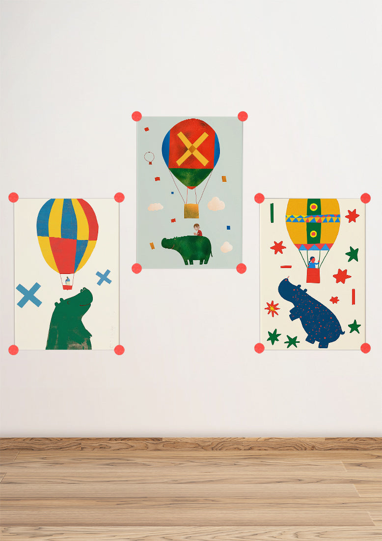 Affiche déco chambre bébé enfant - Hippopotame B géométrie - vert jaune