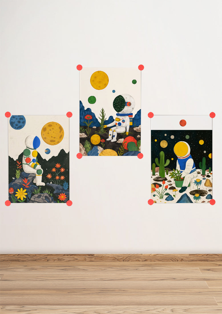 Affiche déco chambre bébé enfant - Cosmonaute plante C - bleu vert