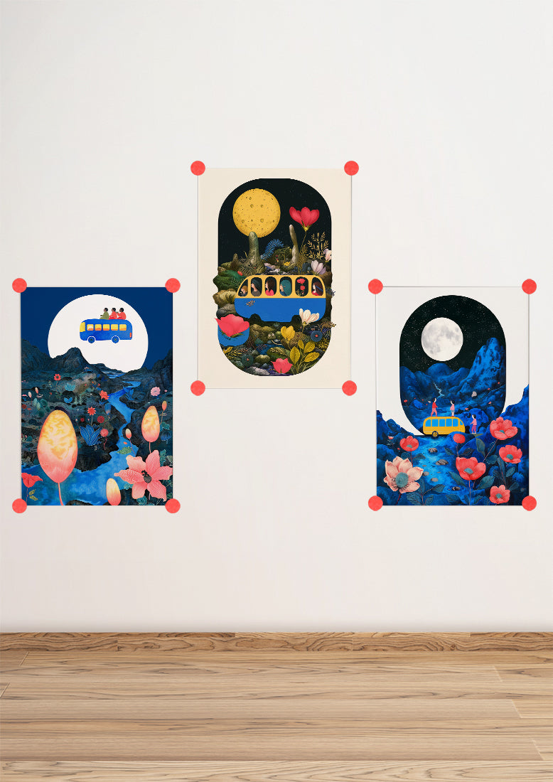 Affiche déco chambre bébé enfant - Bus plante A - bleu vert