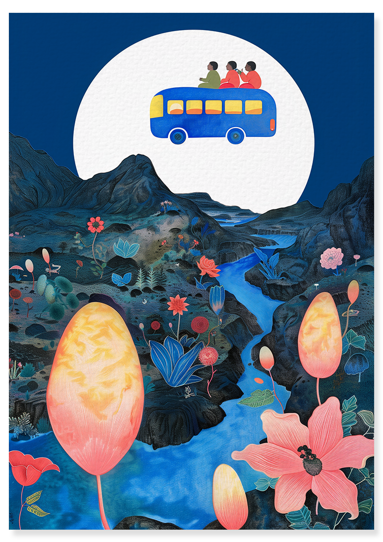 Affiche déco chambre bébé enfant - Bus plante B - bleu rose