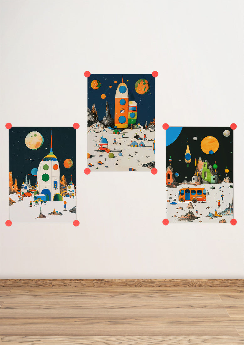 Affiche déco chambre bébé enfant - Cosmos bus C - bleu orange