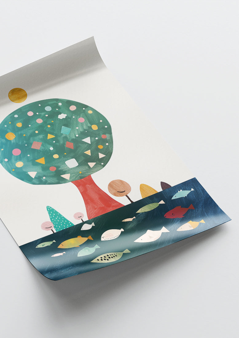 Affiche déco chambre bébé enfant - Arbre marin C - vert bleu