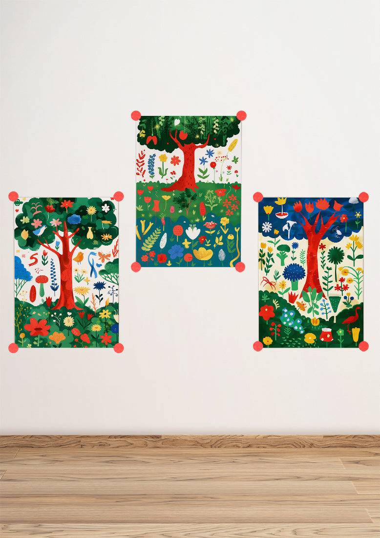 Affiche déco chambre bébé enfant - Arbre collage C - vert rouge