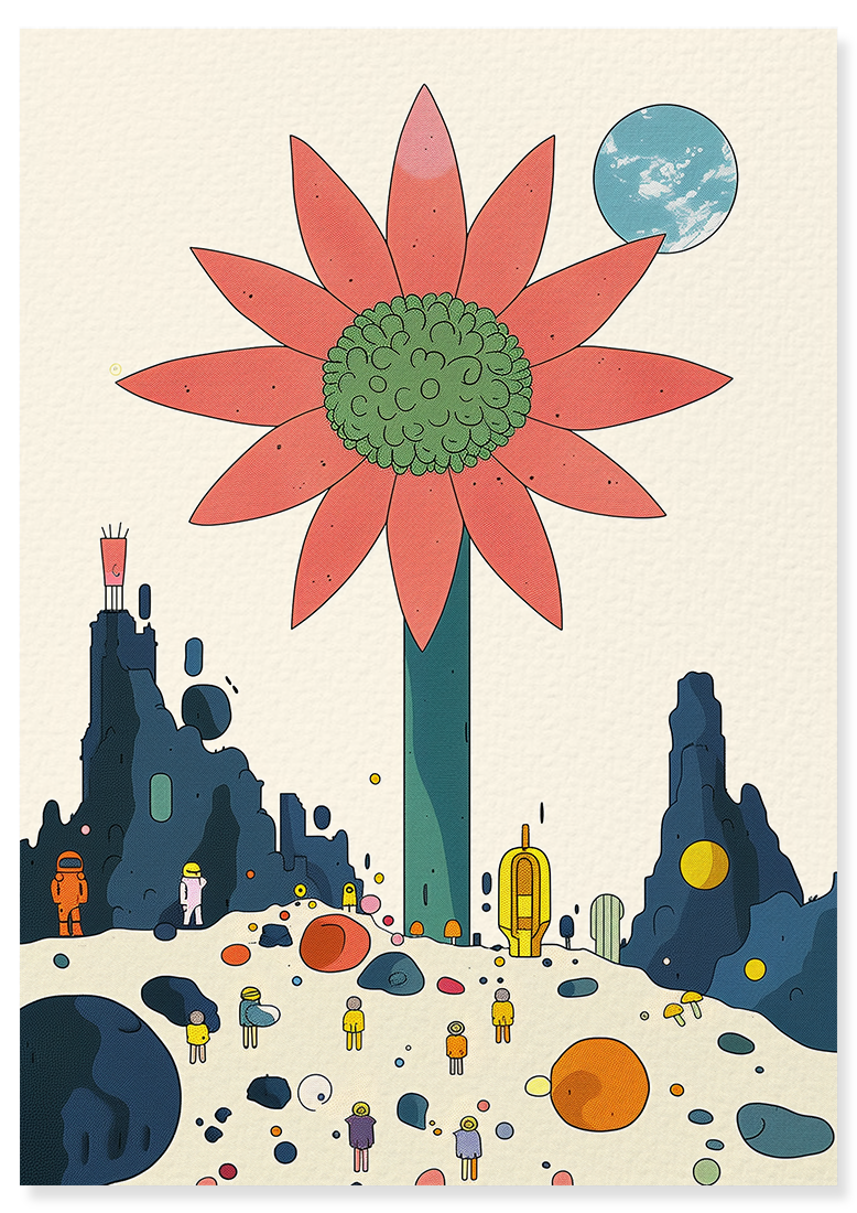 Affiche déco chambre bébé enfant - Fleur orange B - rouge vert
