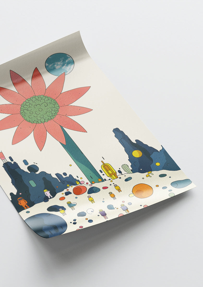 Affiche déco chambre bébé enfant - Fleur orange B - rouge vert