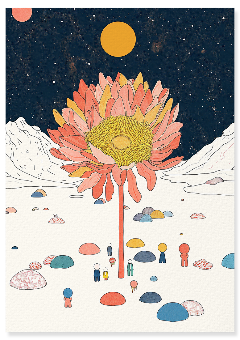 Affiche déco chambre bébé enfant - Fleur orange C - bleu orange