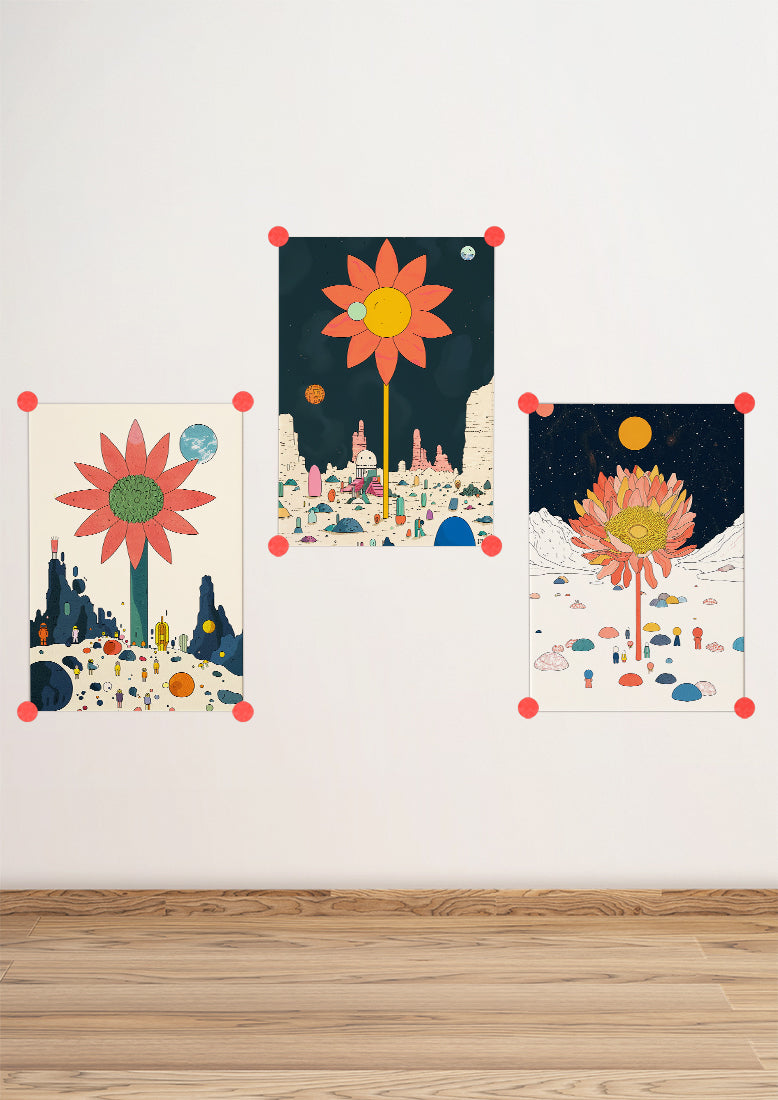 Affiche déco chambre bébé enfant - Fleur orange C - bleu orange