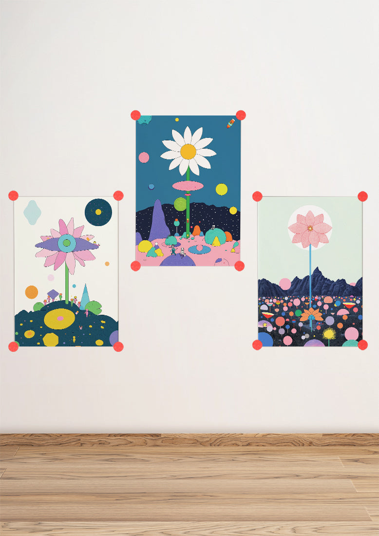 Affiche déco chambre bébé enfant - Fleur rose C - rose bleu