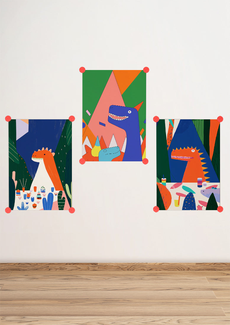 Affiche déco chambre bébé enfant - Dinosaure anniversaire C - orange bleu