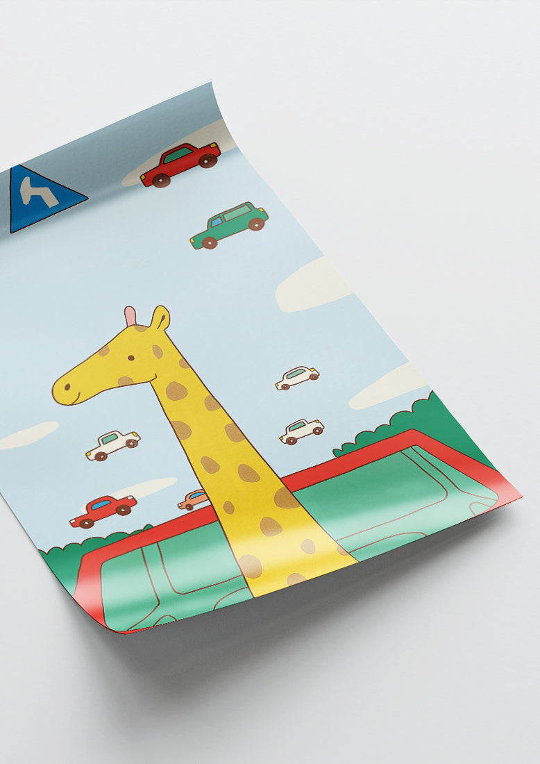 Affiche déco chambre bébé enfant - Girafe traffic A - jaune vert
