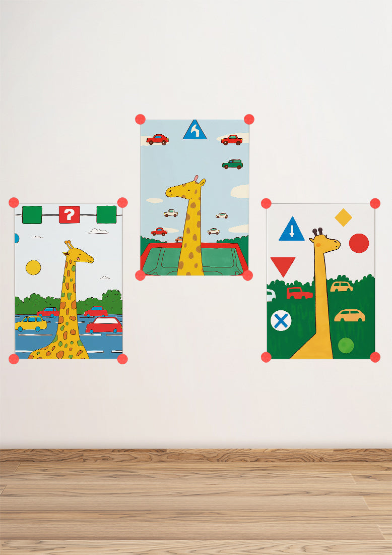 Affiche déco chambre bébé enfant - Girafe traffic B - jaune vert
