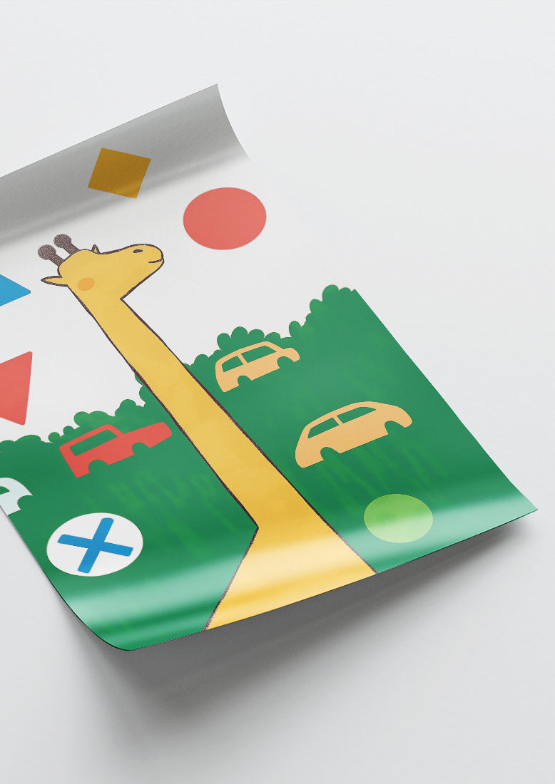 Affiche déco chambre bébé enfant - Girafe traffic C - jaune vert
