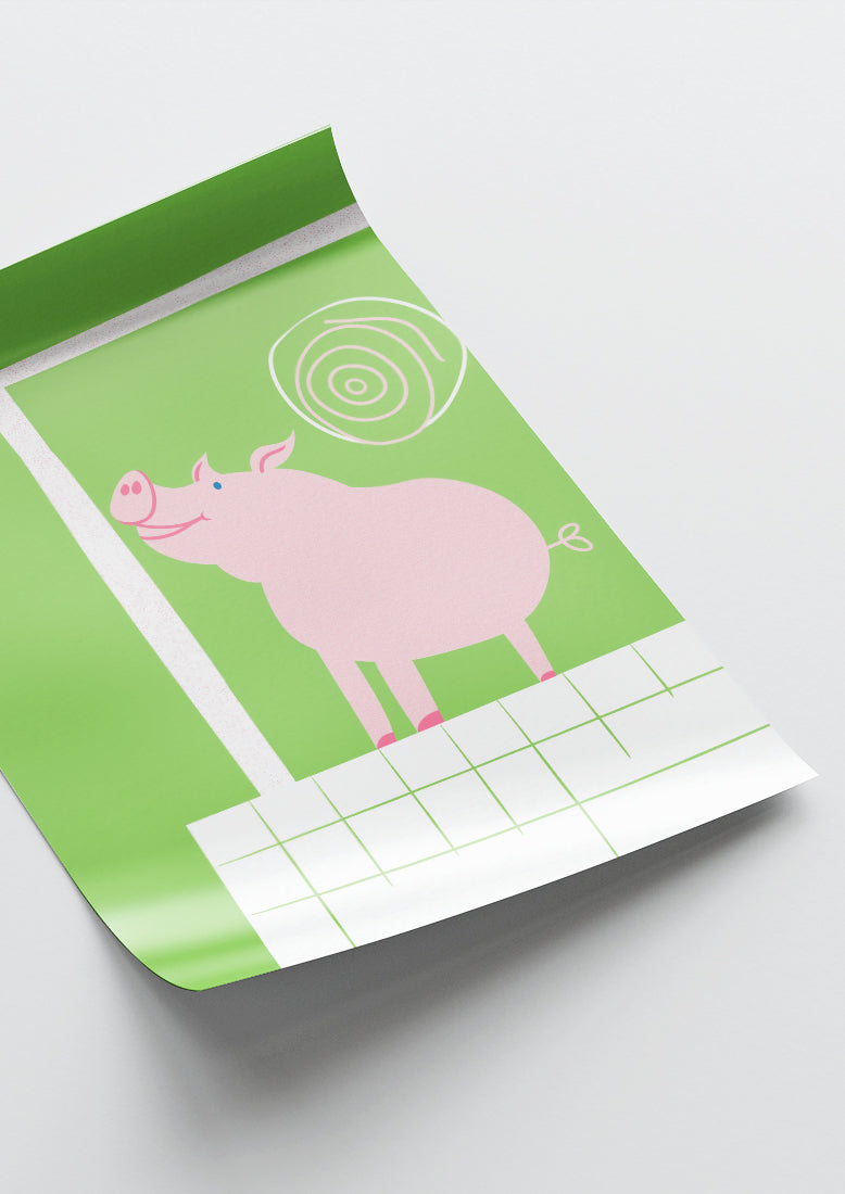 Affiche déco chambre bébé enfant - Cochon école A - vert rose