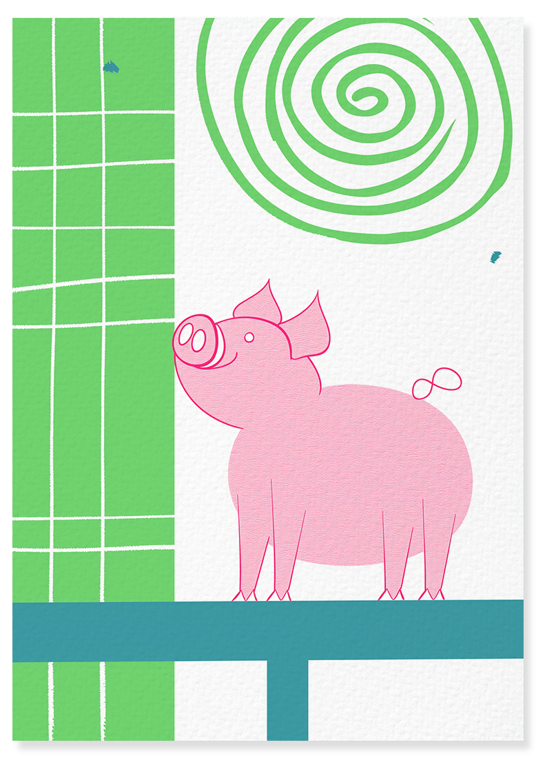 Affiche déco chambre bébé enfant - Cochon école B - vert rose