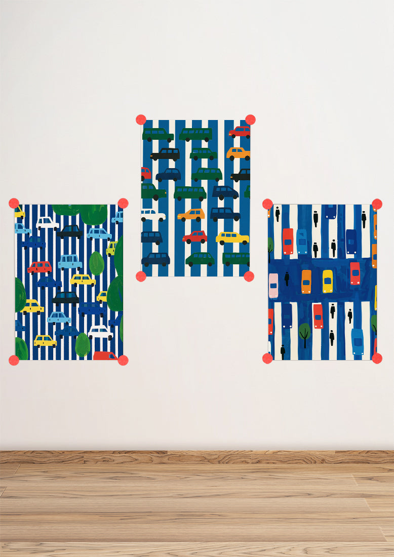 Affiche déco chambre bébé enfant - Traffic jam A - bleu vert