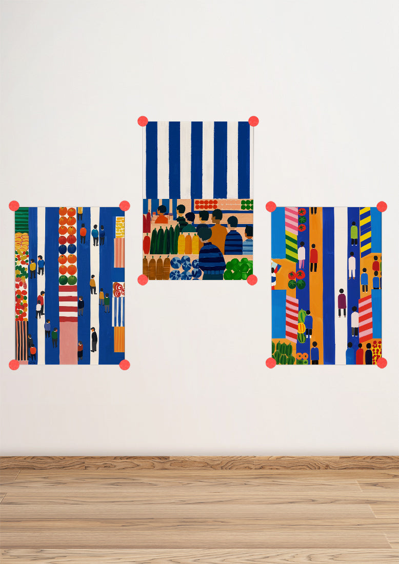 Affiche déco chambre bébé enfant - Marché légume vertical A - bleu blanc