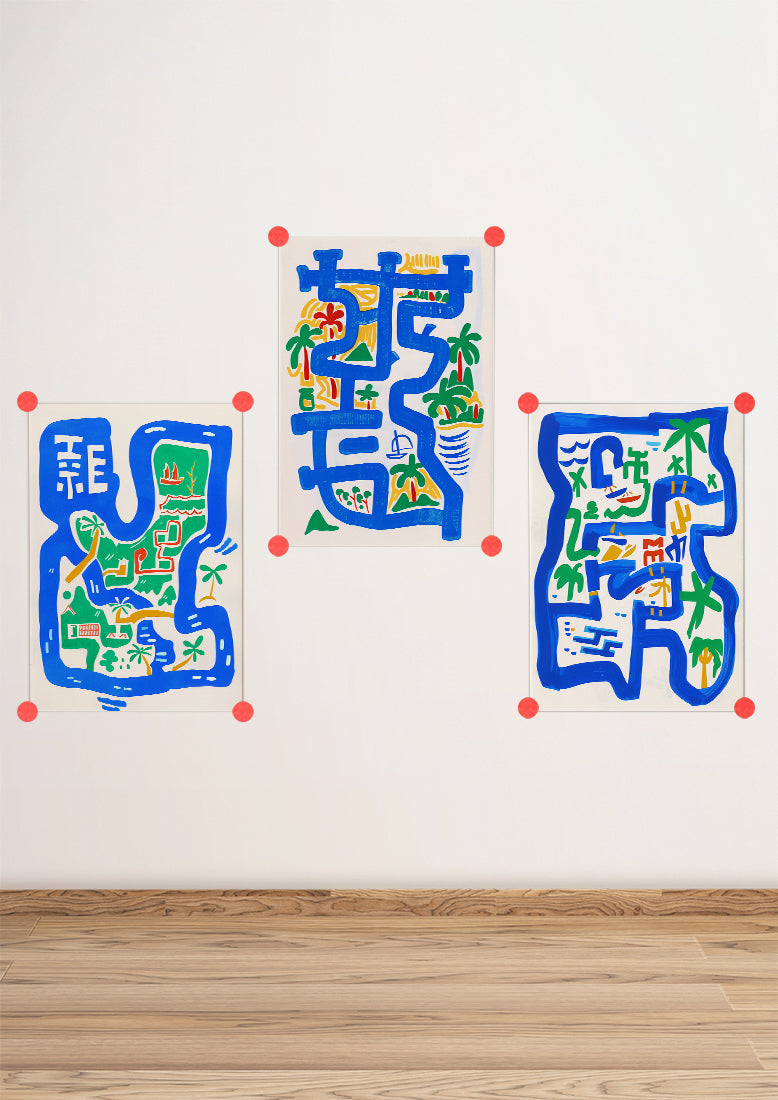 Affiche déco chambre bébé enfant - Ile Fleuve B - bleu vert