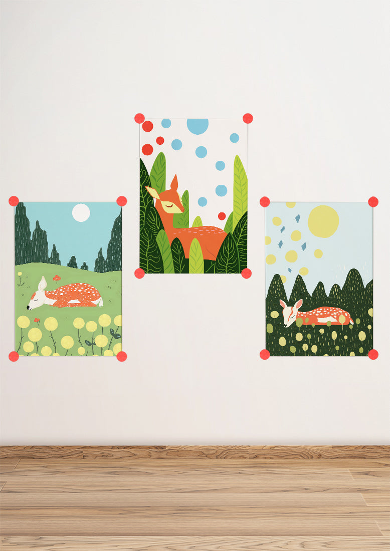 Affiche déco chambre bébé enfant - Biche dodo géométrie B - vert bleu