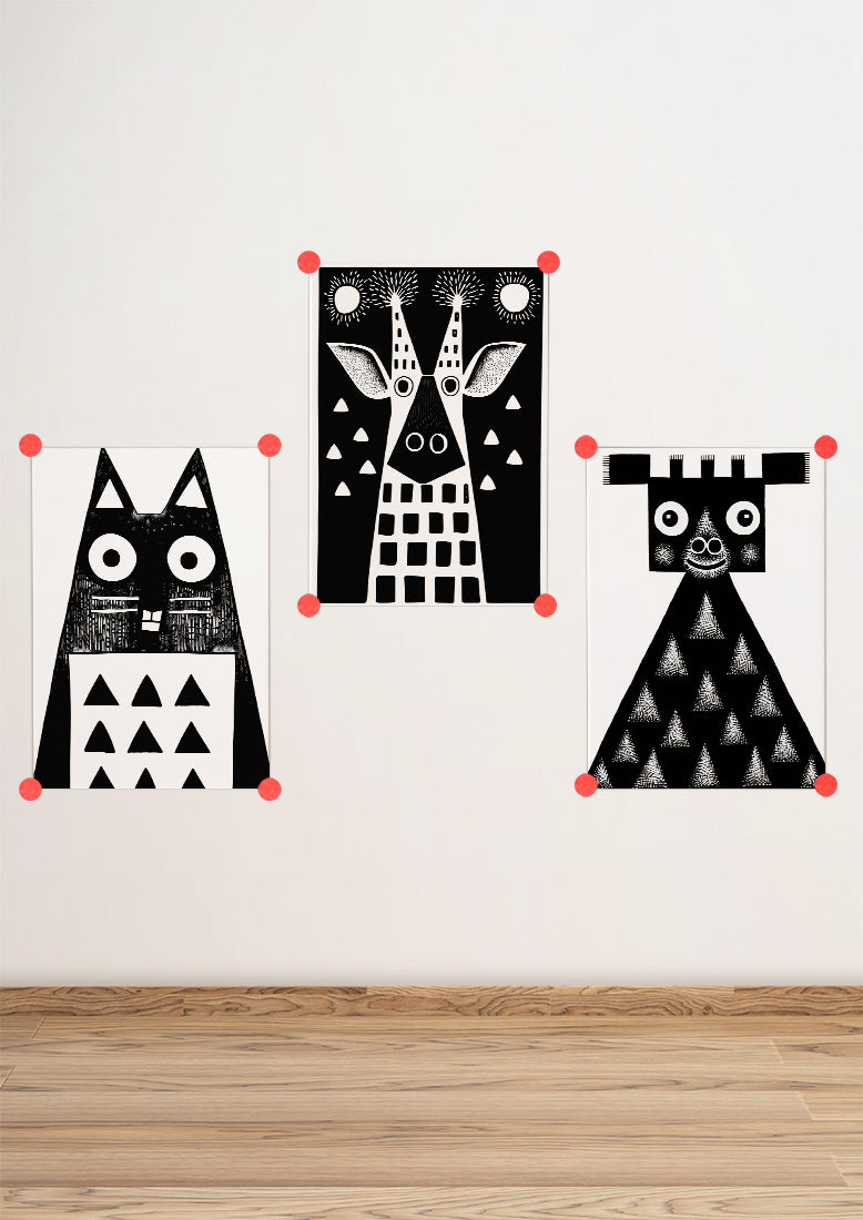 Affiche déco chambre bébé enfant - Portrait Chat Montessori B - Noir et Blanc