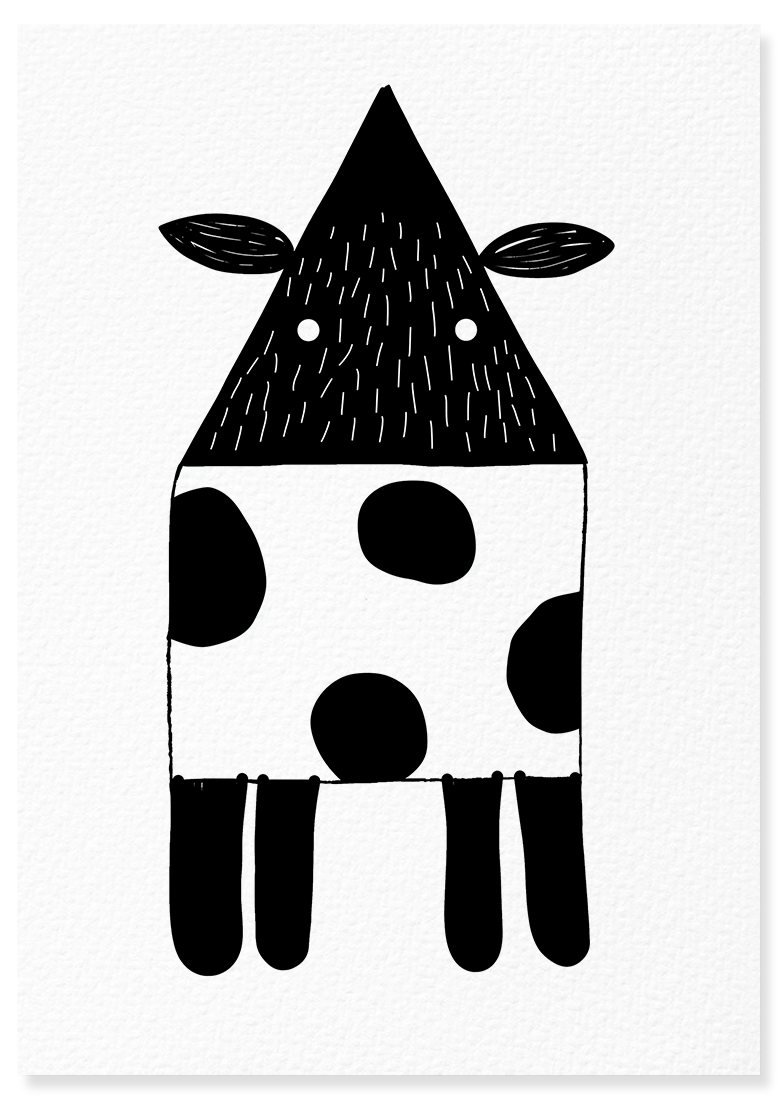 Affiche déco chambre bébé enfant - Vache Montessori A - Noir et Blanc