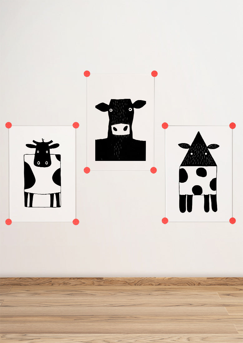 Affiche déco chambre bébé enfant - Vache Montessori B - Noir et Blanc