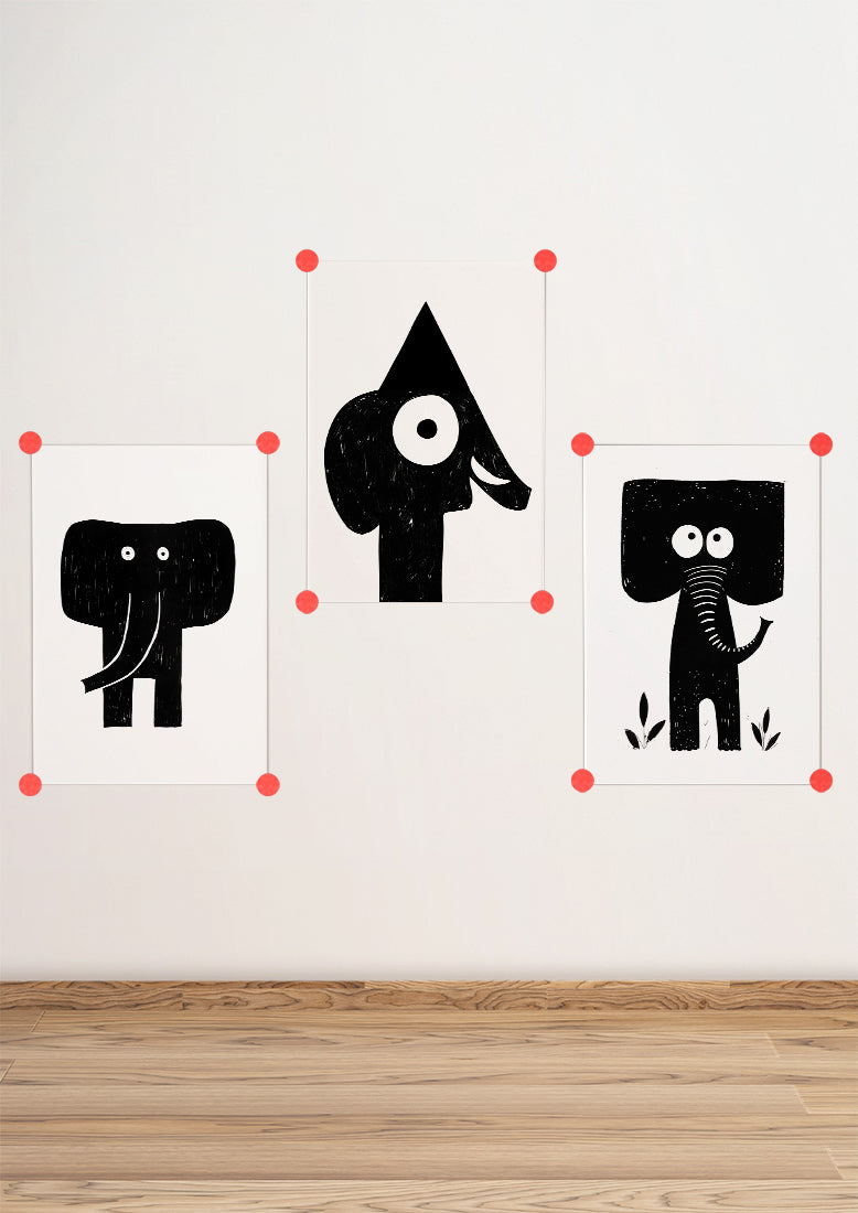 Affiche déco chambre bébé enfant - Eléphant Montessori A - Noir et Blanc