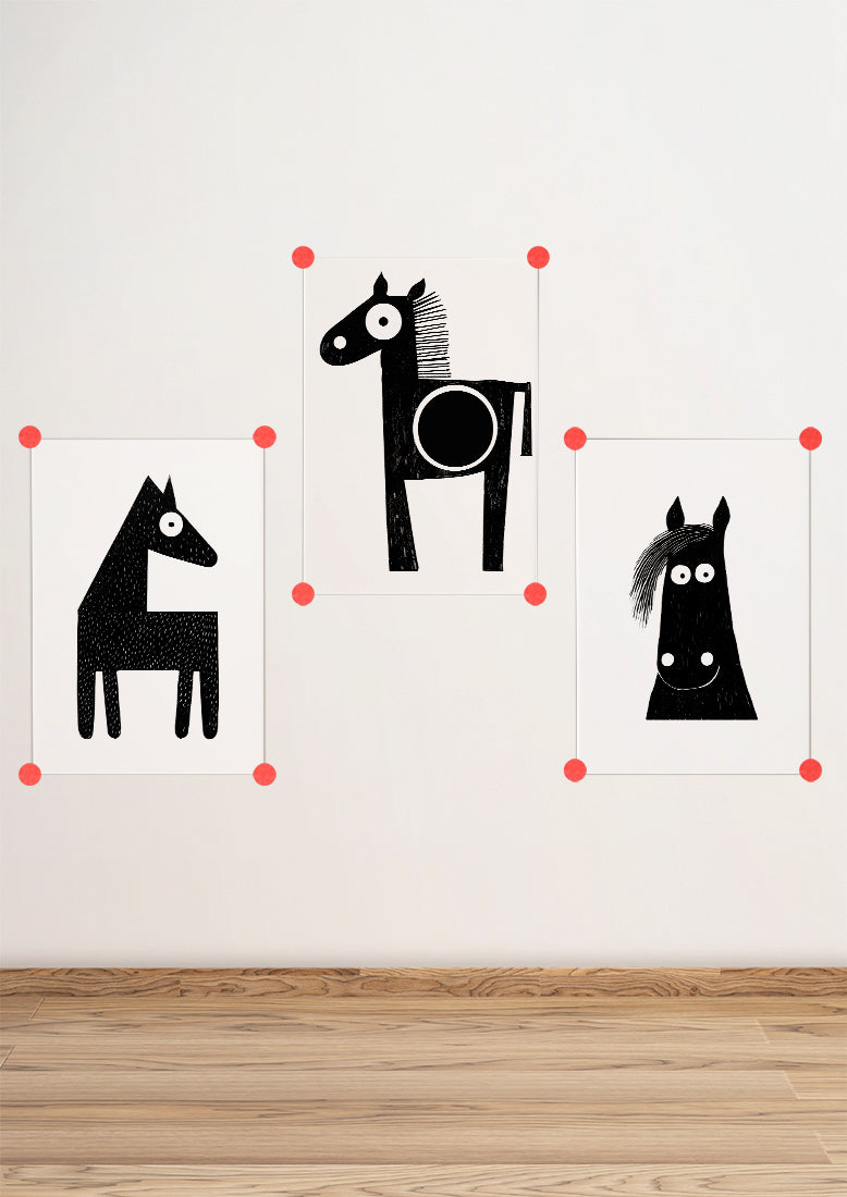 Affiche déco chambre bébé enfant - Cheval Montessori C - Noir et Blanc