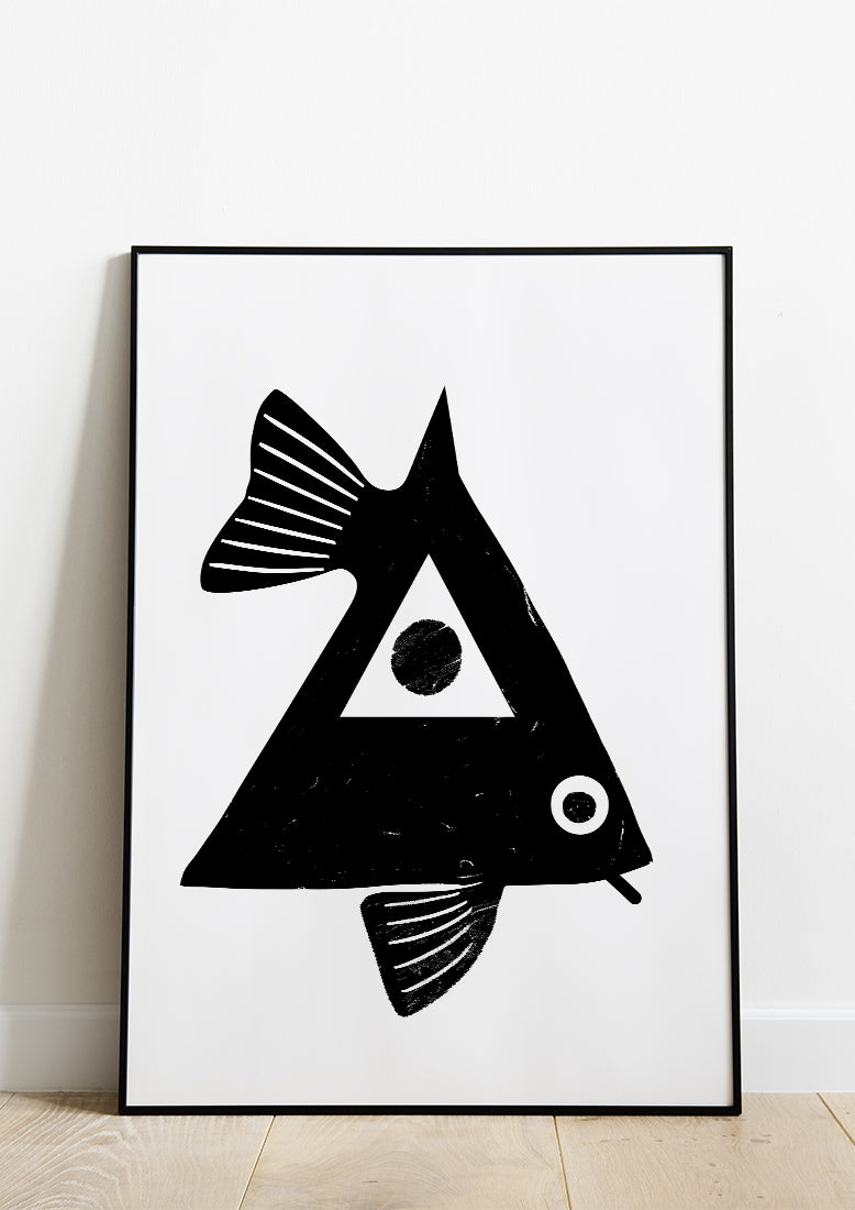 Affiche déco chambre bébé enfant - Poisson Montessori A - Noir et Blanc