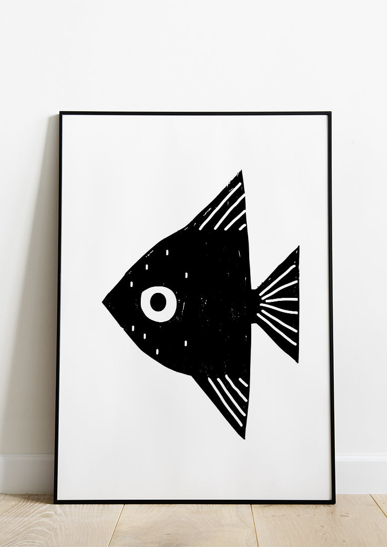 Affiche déco chambre bébé enfant - Poisson Montessori B - Noir et Blanc