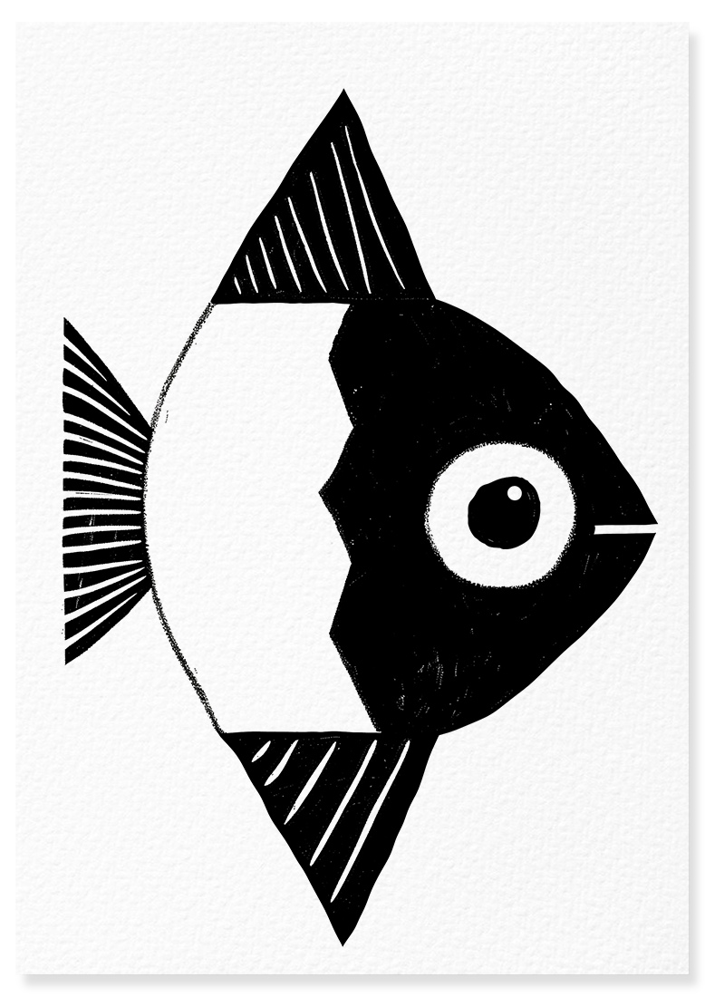 Affiche déco chambre bébé enfant - Poisson Montessori C - Noir et Blanc