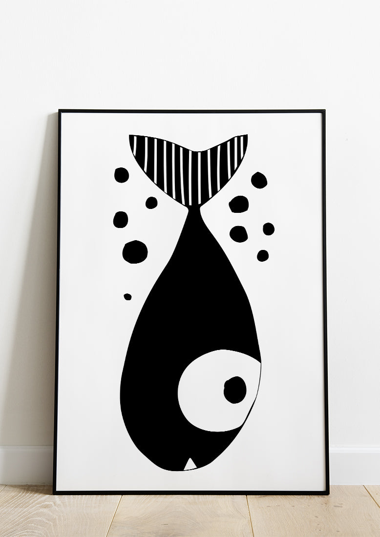Affiche déco chambre bébé enfant - Poisson Montessori D - Noir et Blanc