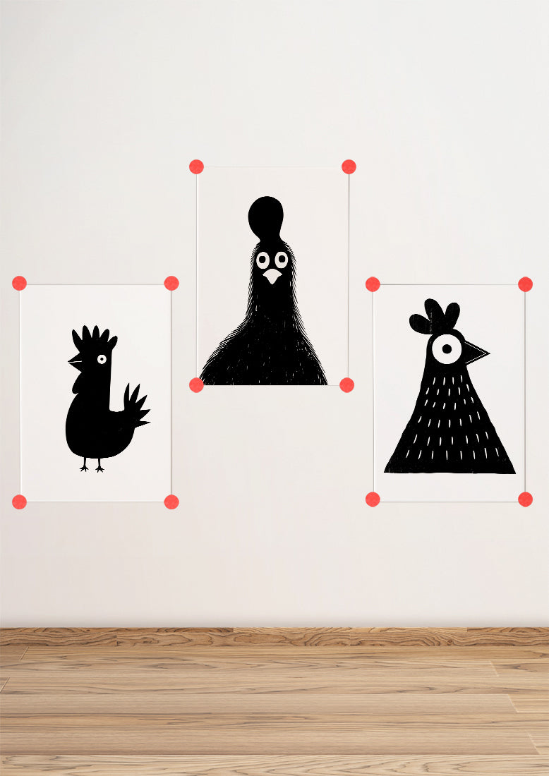 Affiche déco chambre bébé enfant - Poule Montessori A - Noir et Blanc