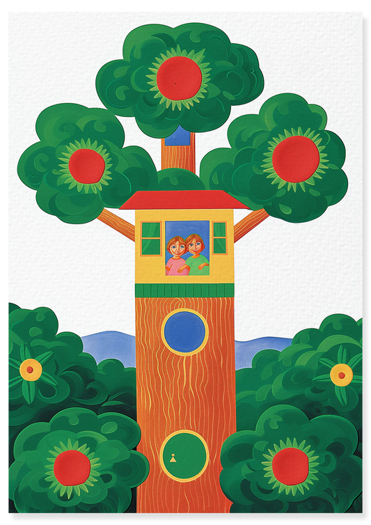 Affiche déco chambre bébé enfant - Cabane dans les arbres A - Vert Rouge