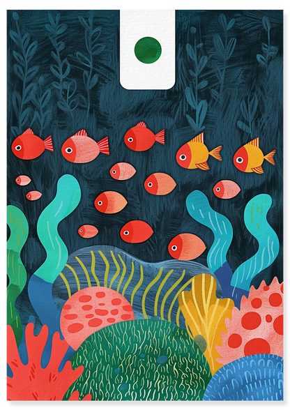 Affiche déco chambre bébé enfant - Poisson océan A - Bleu vert