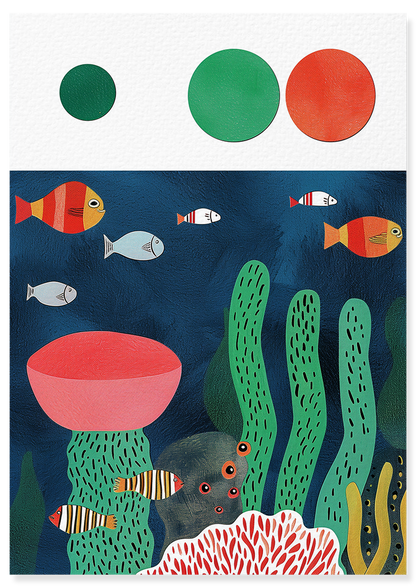 Affiche déco chambre bébé enfant - Poisson océan C - Bleu vert