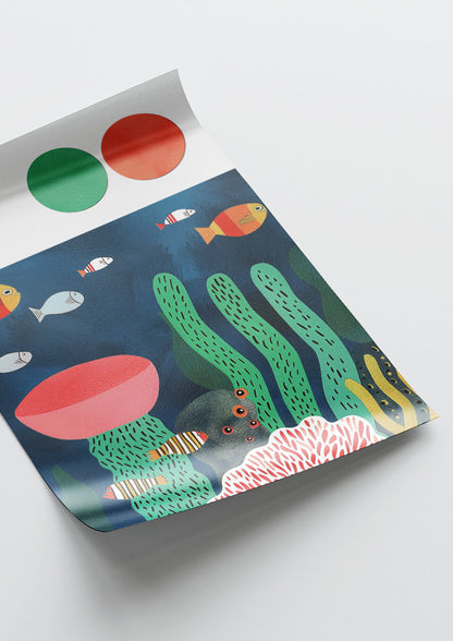 Affiche déco chambre bébé enfant - Poisson océan C - Bleu vert