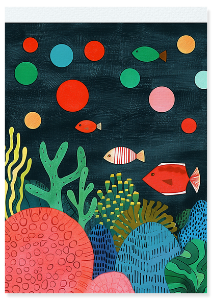 Affiche déco chambre bébé enfant - Poisson océan D - Bleu vert