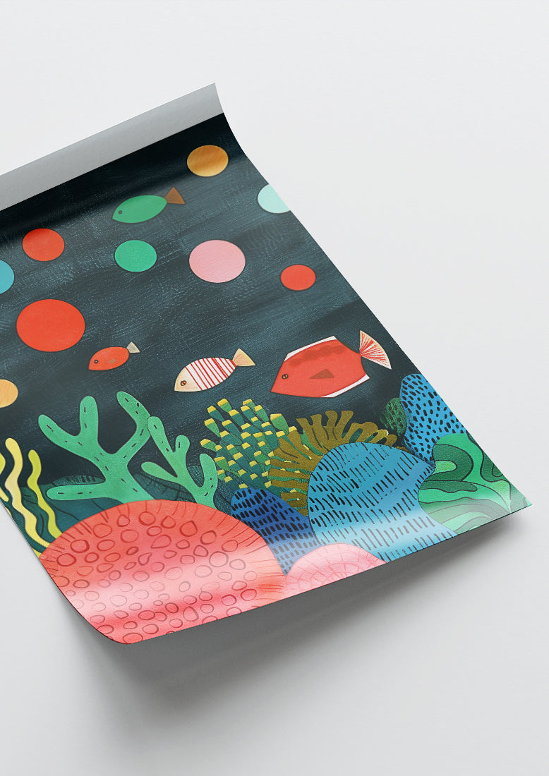 Affiche déco chambre bébé enfant - Poisson océan D - Bleu vert
