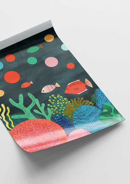 Affiche déco chambre bébé enfant - Poisson océan D - Bleu vert