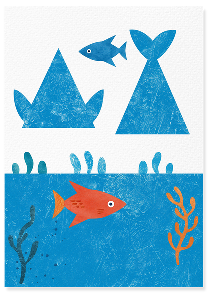 Affiche déco chambre bébé enfant - Poisson océan bleu H - Bleu orange