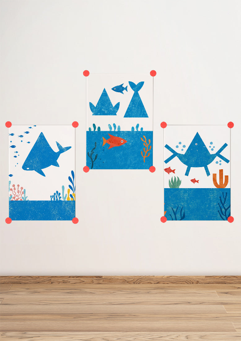 Affiche déco chambre bébé enfant - Poisson océan bleu H - Bleu orange