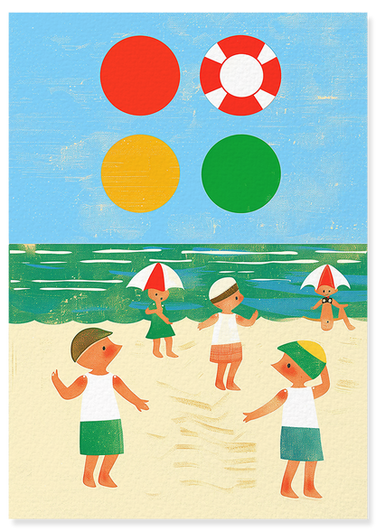 Affiche déco chambre bébé enfant - Plage jeux C - Bleu jaune
