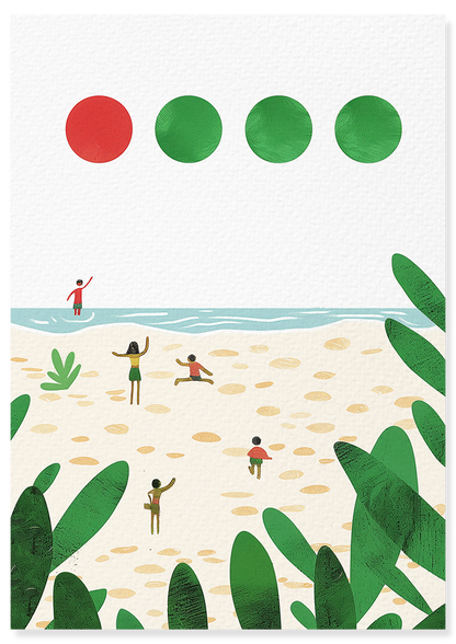 Affiche déco chambre bébé enfant - Plage jeux E - Vert jaune