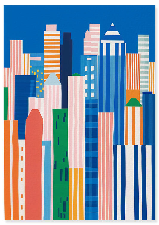 Affiche déco chambre bébé enfant - New York Vertical B - Bleu Rose
